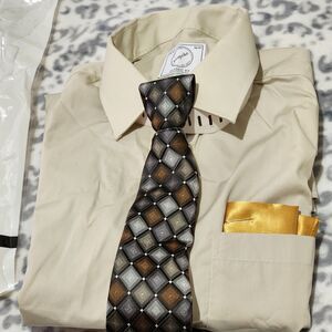 Bespoke New York Long Sleeve Dress Shirt For Mens Size Large Beige Classic Fit